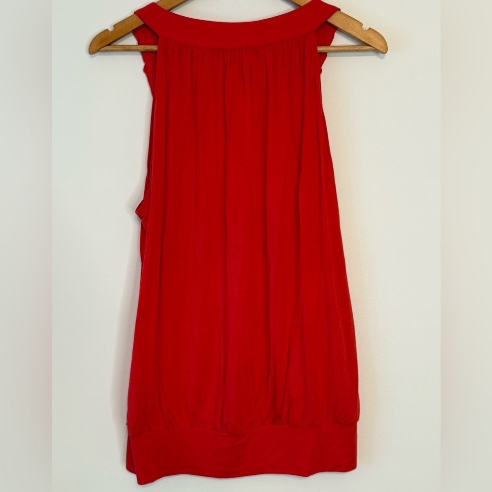 ANNE KLEIN Red Orange Sleeveless Braided Neckline Blouse - Picture 2 of 7